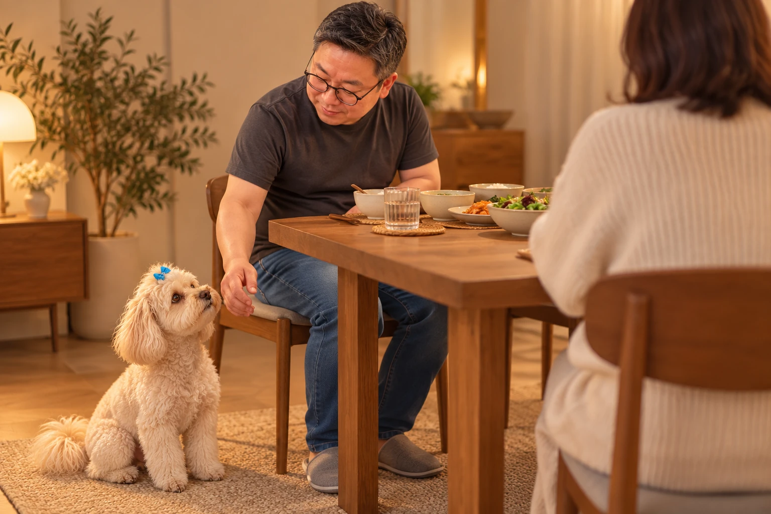 Gowoon, Luna’s mum seen from behind, and Luna at home